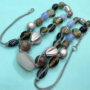 Beautiful Unsigned Gray Corded Glass Beaded Multi Color Long Statement Necklace